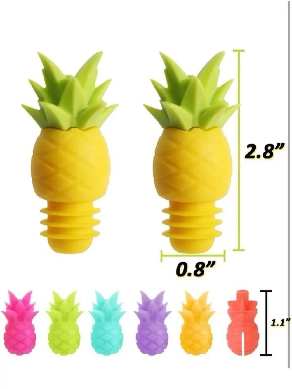 4pc Pineapple Silicone Wine Stopper Set Bottle Sealer Saver Reusable Yellow New
